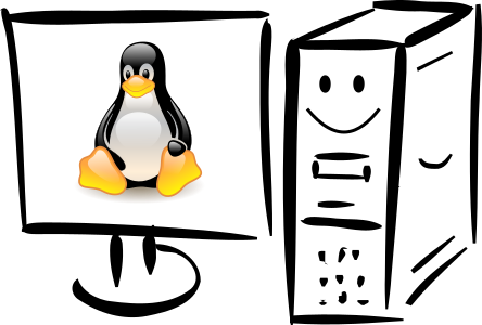 drawing of a happy linux  computer
